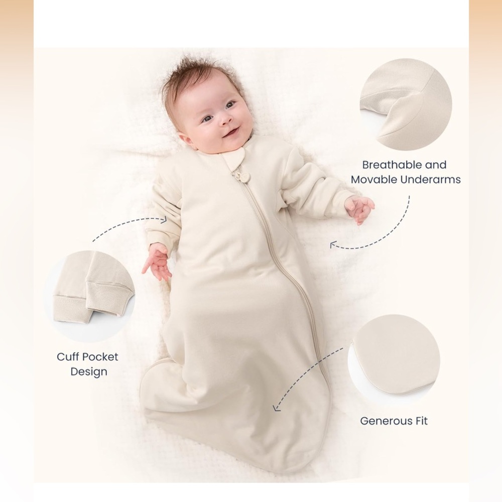 Neutral Cream Baby Sleep Sack with Zippered Front